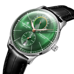 High quality RGA82B0-3 Men's 42mm Green Dial Automatic Mechanical Dress Watch - REEF TIGER Power Reserve Vintage Watches