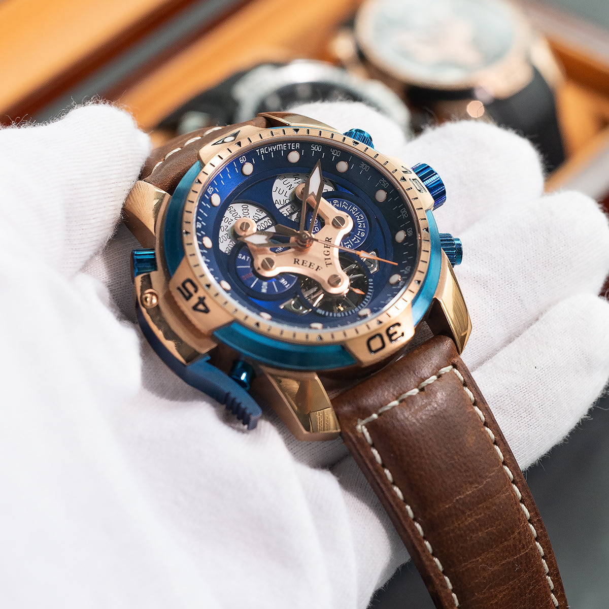 Reef Tiger Aurora RGA3503 Men's Automatic Mechanical Rose Gold Wristwatch - ST25 Automatic Movement Fashion Casual Sports Watch