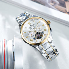 Reef Tiger RGA8235 Classic Dress White Day Date Dial Yellow Gold Case Automatic Men's Watch