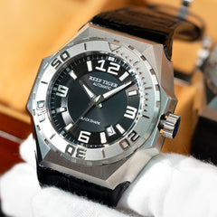 Reef Tiger RGA6903 Mens Black Dial Sport Automatic Watches - 200m Waterproof Dive Wristwatch