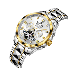 Reef Tiger RGA8235 Classic Dress White Day Date Dial Yellow Gold Case Automatic Men's Watch