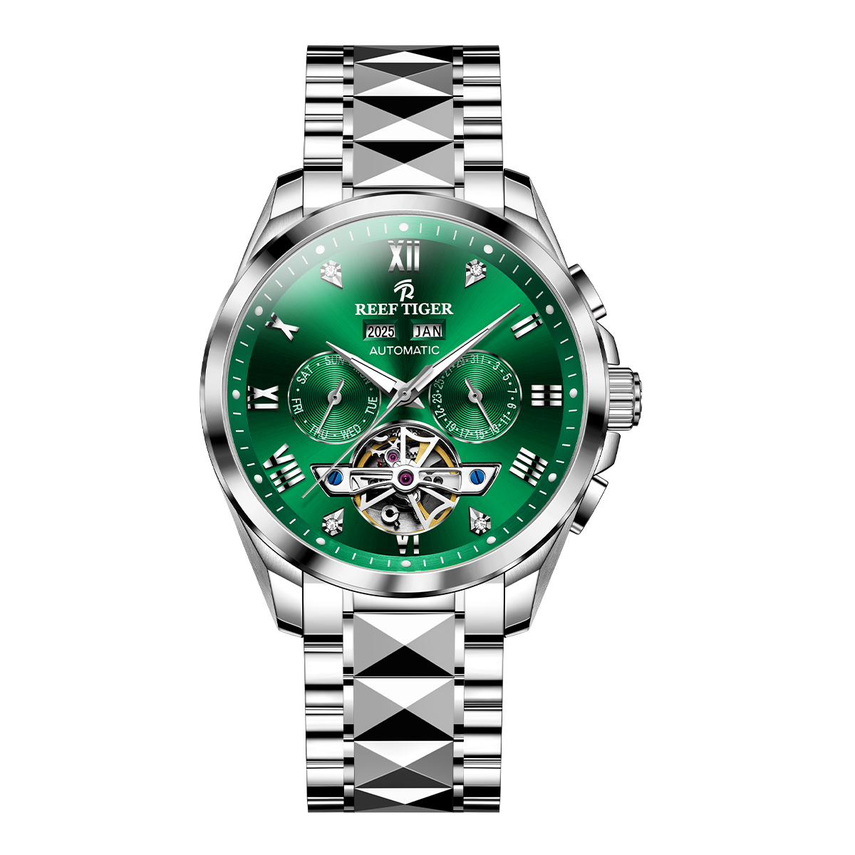 Affordable Green Day Date Dial Automatic Watches - Reef Tiger RGA8235 Constant motion