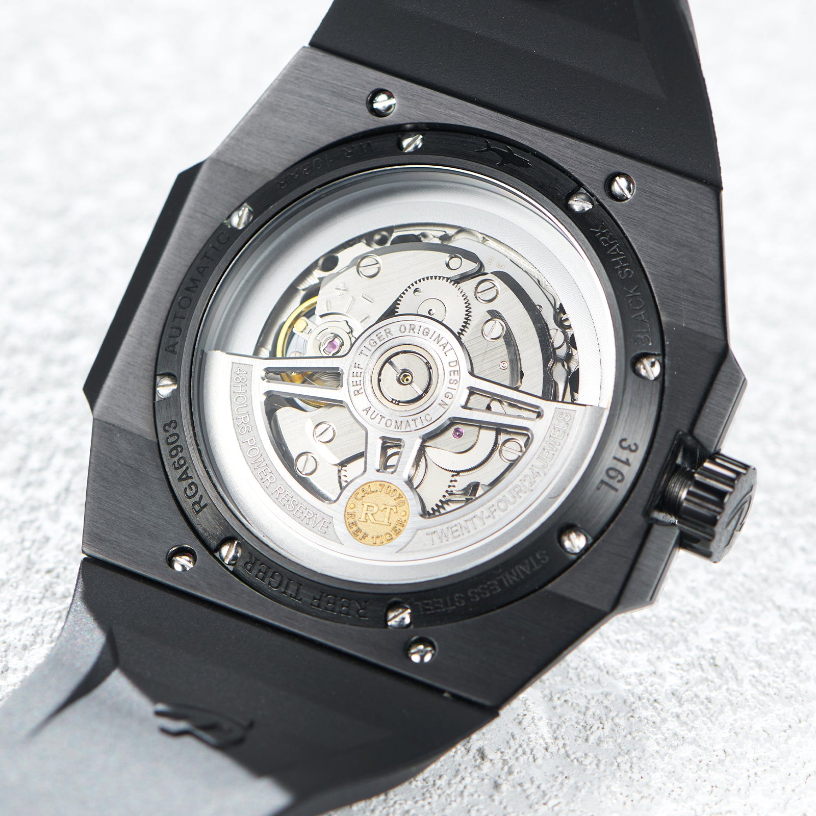 Reef Tiger Black Shark RGA6903-S Diving Automatic Mechanical Watches For Men - Seiko NH70A Automatic Movement Wristwatches