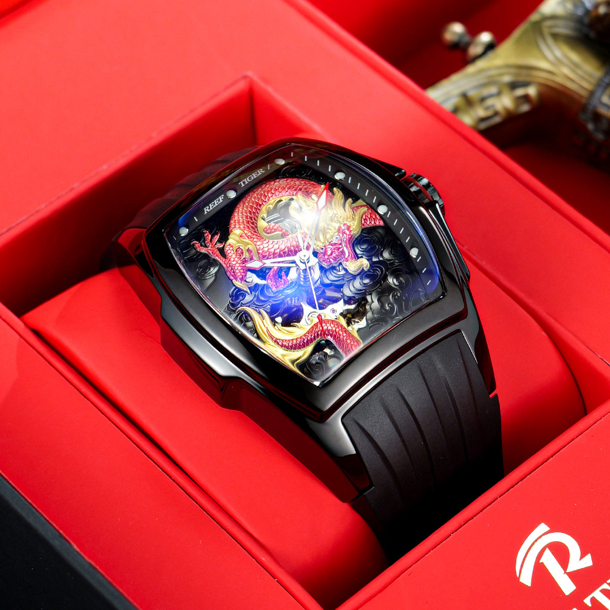 Mens Reef Tiger RGA3061 Luxury Red Automatic Skeleton Dragon Watch - Best Watches for Sale