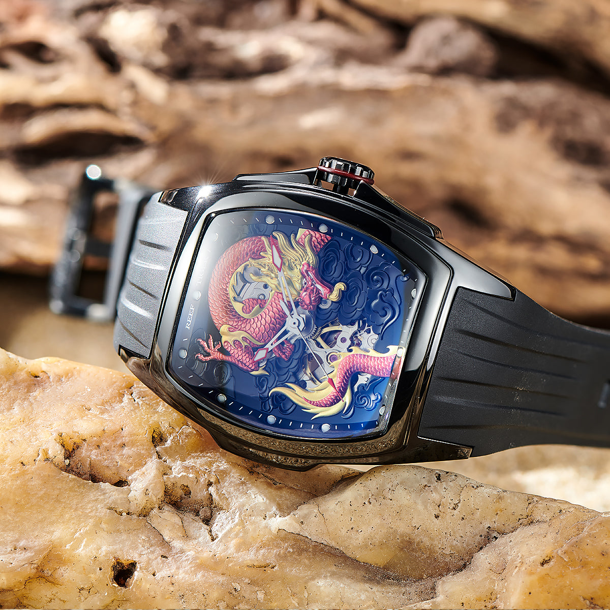 Mens Reef Tiger RGA3061 Luxury Red Automatic Skeleton Dragon Watch - Best Watches for Sale