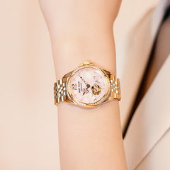 REEF TIGER LOVE RGA1583 Luxury Diamond Automatic Watch for Women - Elegant Rose Gold Stainless Steel Waterproof Ladies Watches