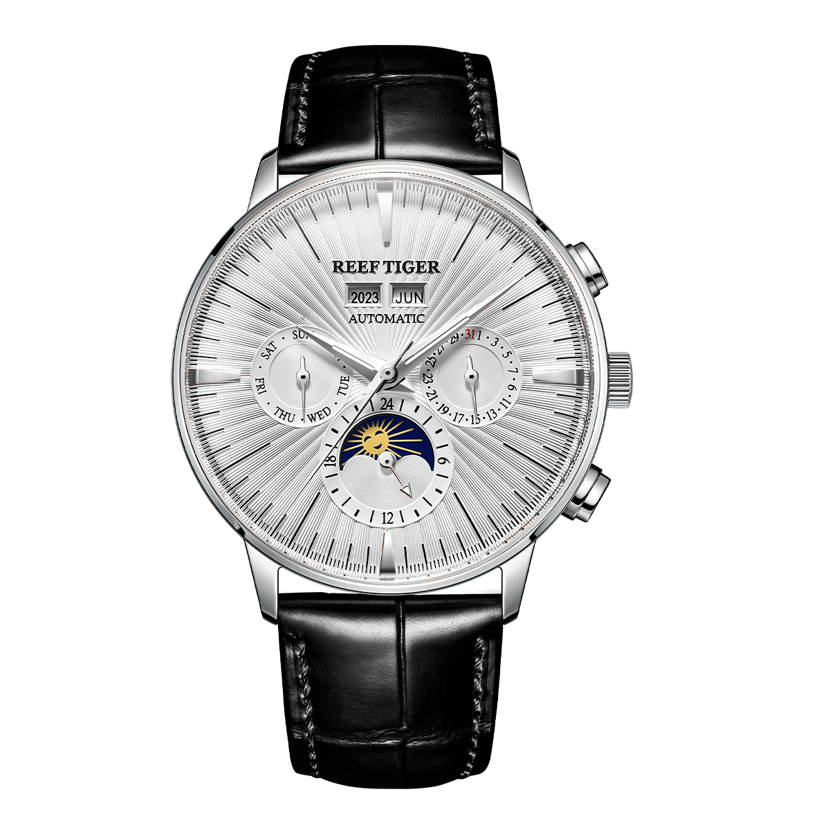 Men's Automatic Mechanical Multifunctional Day/Date Moon phase Chrono Watch - REEF TIGER RGA8218 Dress Watch