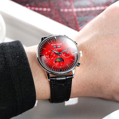 Red Dial Automatic Multifunctional Day/Date Moon phase Watch For Men - REEF TIGER RGA8218 Vintage Business Wristwatch