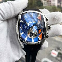 Reef Tiger RGA3069 Men's Tonneau Automatic Watch - Racing Skeleton Automatic Winding Mechanical Waterproof Watches