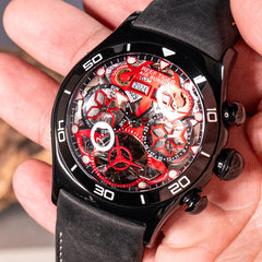 All Black Reef Tiger Aurora RGA703 Mens Sport Automatic Skeleton Red Dial Watches