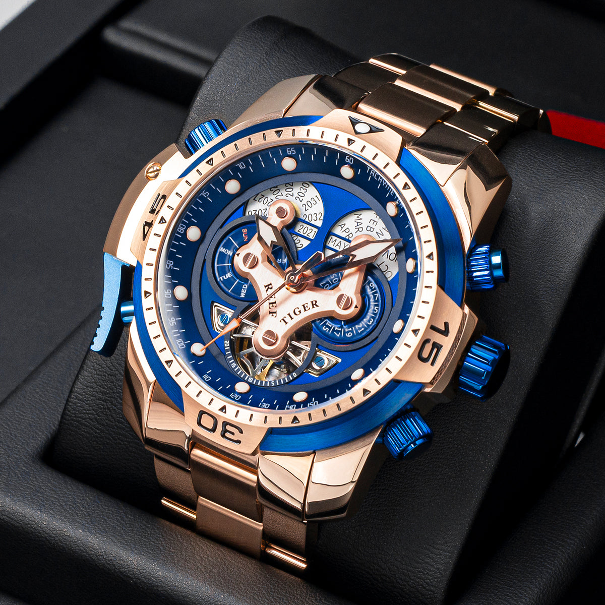 Reef Tiger Aurora RGA3503 Men's Automatic Mechanical Rose Gold Wristwatch - ST25 Automatic Movement Fashion Casual Sports Watch