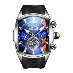 Reef Tiger RGA3069 Men's Tonneau Automatic Watch - Racing Skeleton Automatic Winding Mechanical Waterproof Watches