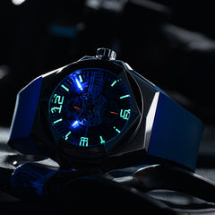 Luxury Reef Tiger Men's Automatic Dive Watches - Black Shark Traveler RGA6906 Blue Dial & Multifunctional Automatic Mechanical Watch