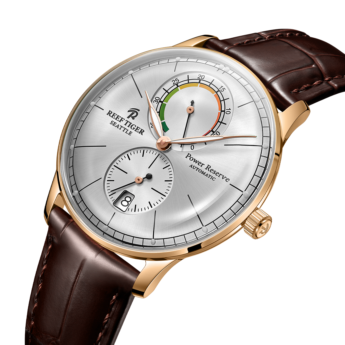REEF TIGER RGA82B0-3 Classic Automatic Mechanical Dress Watch For Men - High quality Rose Gold Business Casual Watch