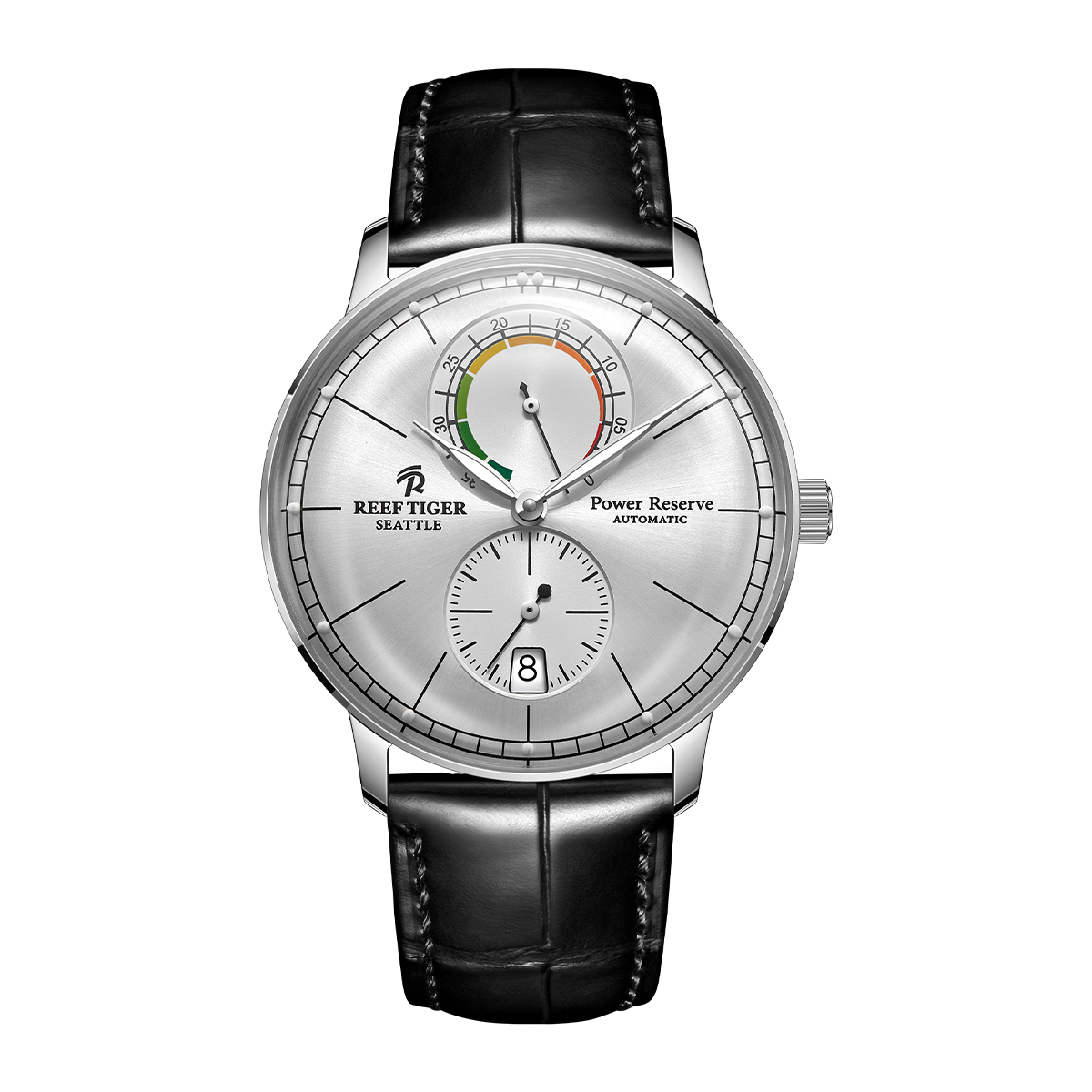 High quality REEF TIGER RGA82B0-3 Classic Automatic Business Watches For Men - Silver Dial Multifunctional Waterproof Dress Watch
