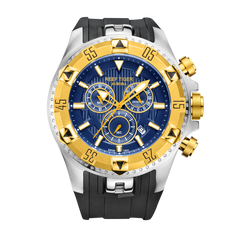 REEF TIGER Aurora RGA303 52mm Big Dial & Yellow Gold Color Bezel - Men's Chronograph Quartz Multi-Function Sport Watch