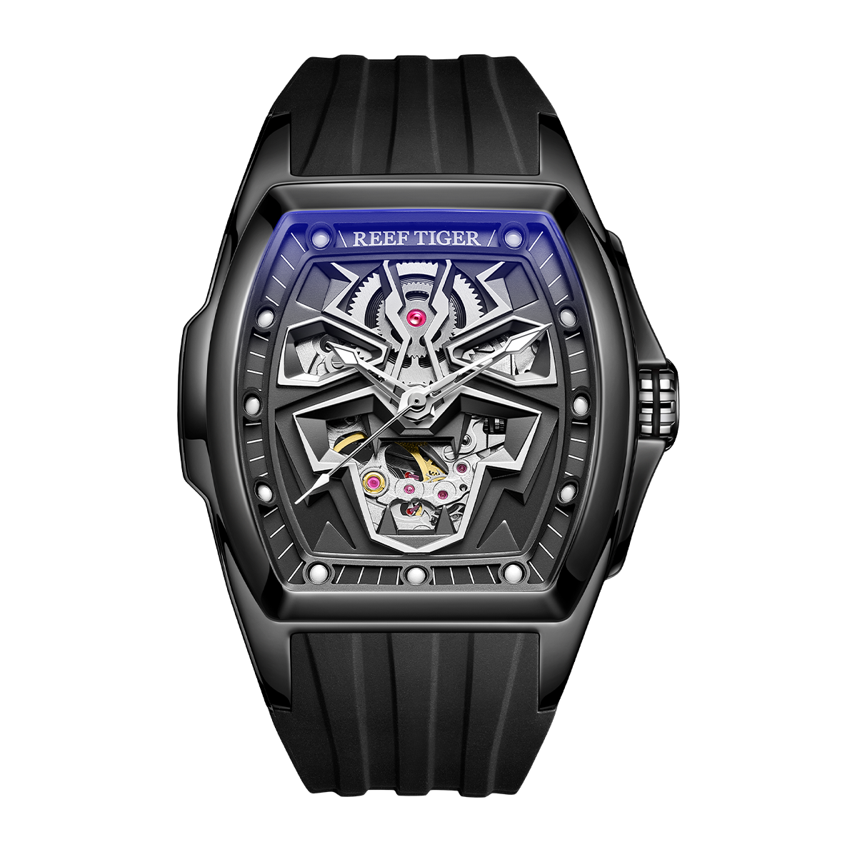 Reef Tiger RGA3061-LEO Hot Trendy Fashion All Black Men Super Luminous Skeleton Automatic Self-Wind Watches