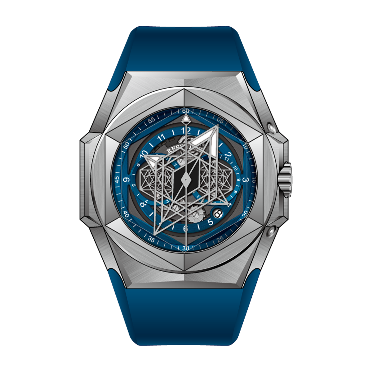 Unique Mens Blue Dial Hexagonal Multifunctional Automatic Watches - Best Luxury Reef Tiger Black Shark RGA6908 Watch