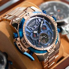 Reef Tiger Aurora RGA3532 Men's Automatic Mechanical Watch - Rose Gold Stainless Steel Case/Strap Wristwatch