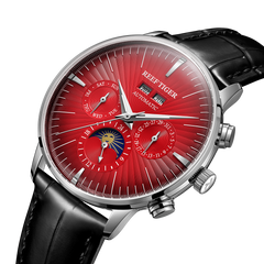 Red Dial Automatic Multifunctional Day/Date Moon phase Watch For Men - REEF TIGER RGA8218 Vintage Business Wristwatch