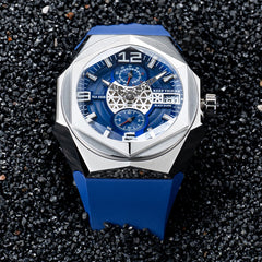 Luxury Reef Tiger Men's Automatic Dive Watches - Black Shark Traveler RGA6906 Blue Dial & Multifunctional Automatic Mechanical Watch