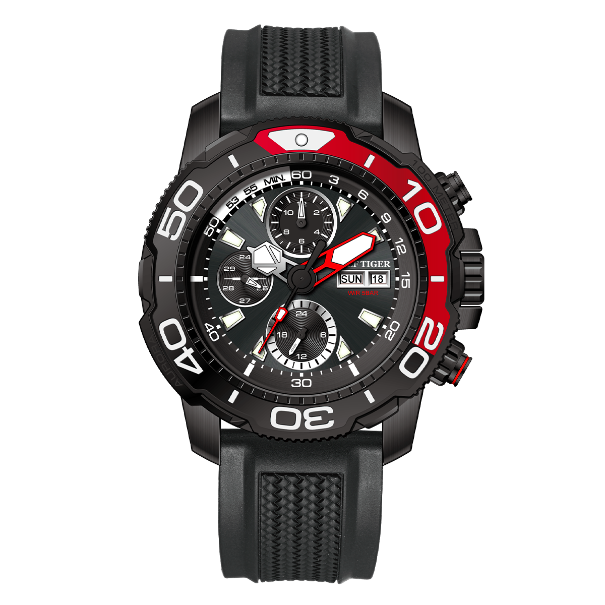 All Black Men's Automatic Mechanical Dive Watch - Reef Tiger RGA3053 Feature Exceptional Waterproof and Luminous