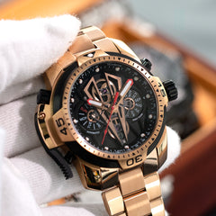 Reef Tiger Aurora Concept 2 RGA3591 Skeleton Automatic Self-Winding Waterproof Watches for Men - Rose Gold Stainless Steel Case/Strap