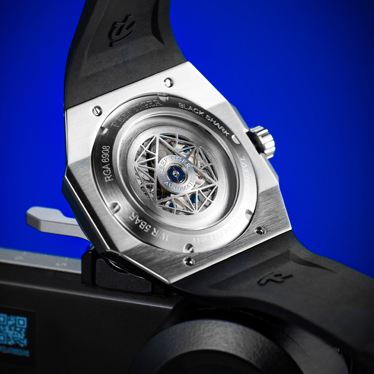 Luxury Mens Unique Automatic Watches - Reef Tiger Black Shark Hexagon RGA6908 Black Dial Automatic Mechanical Watch