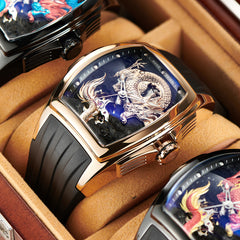 Top Quality Reef Tiger Aurora RGA3061 Men's Luxury Automatic Skeleton Rose Gold Dragon Watch