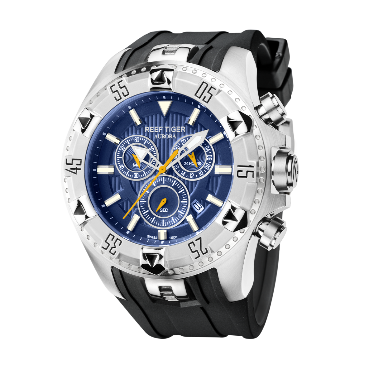 REEF TIGER Aurora RGA303 52mm Big Dial Men Sport Multifunction Quartz Wrist Watch - Luminous Calendar Waterproof Multi Function Men's Watches