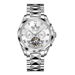 Classic Reef Tiger RGA8235 Men's Dress White Day Date Dial Automatic Tourbillon Style Watch