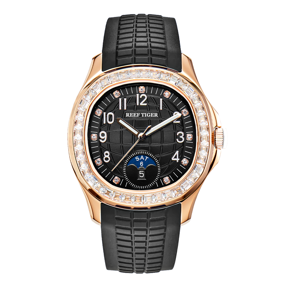 RGA1805 Black Dial 39mm & Rose Gold Sqaure Automatic Watch - Inlay cubic zirconia Multi-Dial Week Date Watch