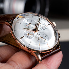 Men's Luxury 42mm Rose Gold Three Eyes Subdial Automatic Watches - RGA1699 Vintage Dress Design Watch