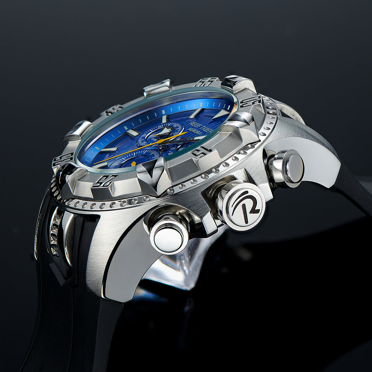 REEF TIGER Aurora RGA303 52mm Big Dial Men Sport Multifunction Quartz Wrist Watch - Luminous Calendar Waterproof Multi Function Men's Watches