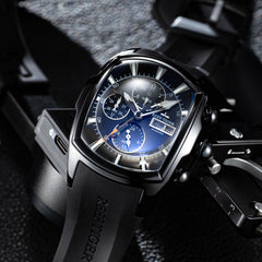 Reef Tiger Tank-P RGA3069 All Black Tonneau Men's Three-eye Calendar Waterproof Automatic Watch