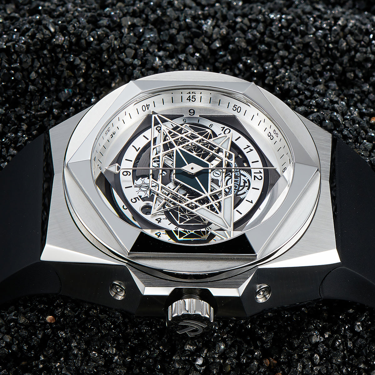 Luxury Mens Unique Automatic Watches - Reef Tiger Black Shark Hexagon RGA6908 Black Dial Automatic Mechanical Watch