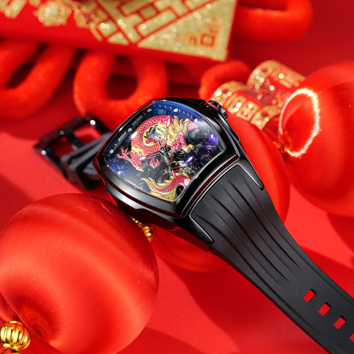 Mens Reef Tiger RGA3061 Luxury Red Automatic Skeleton Dragon Watch - Best Watches for Sale