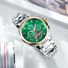 Reef Tiger RGA8235 Constant motion Green Day Date Automatic Tourbillon Style Watches for Men