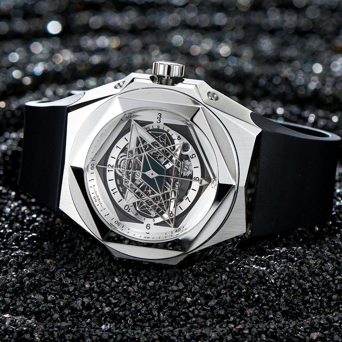 Luxury Mens Unique Automatic Watches - Reef Tiger Black Shark Hexagon RGA6908 Black Dial Automatic Mechanical Watch