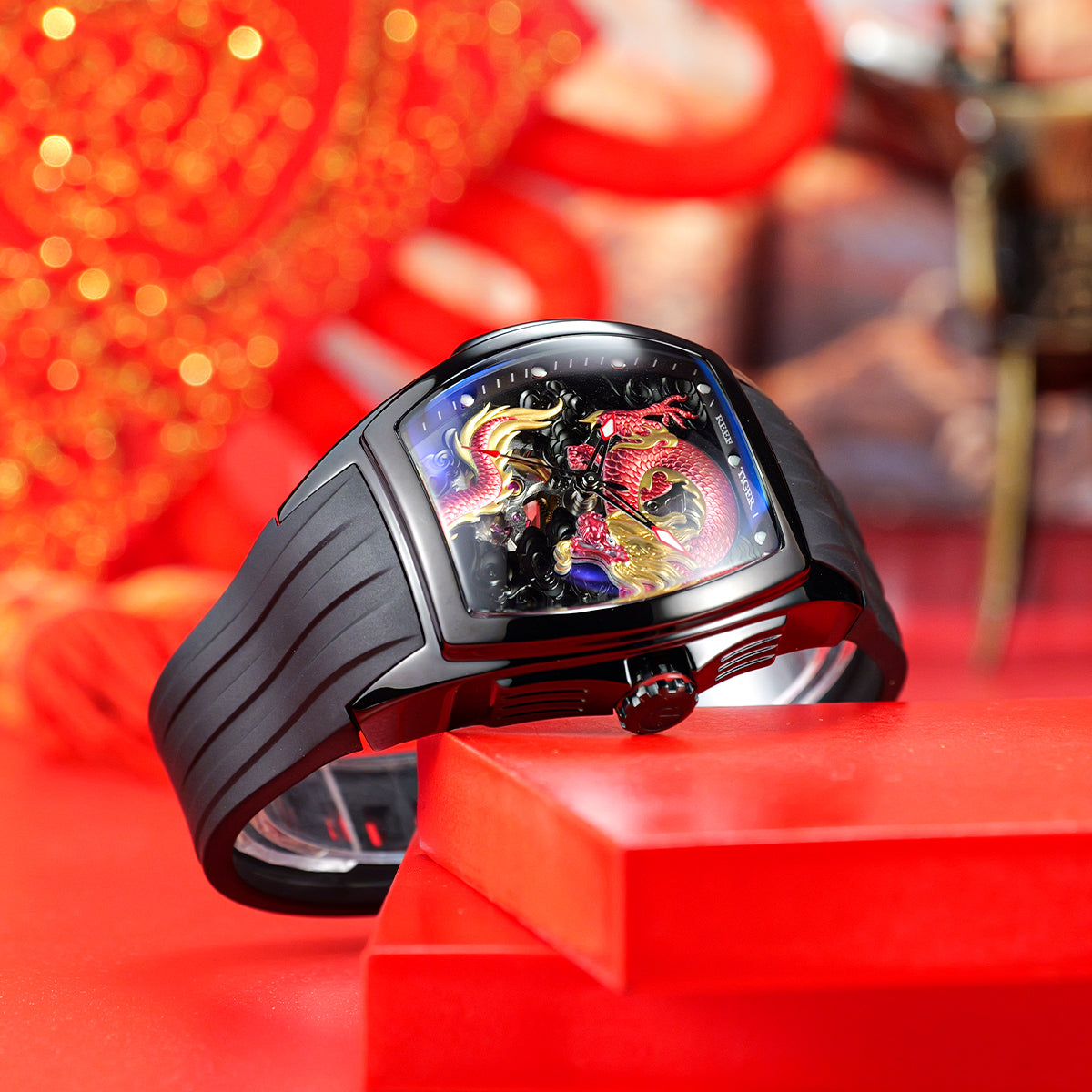 Mens Reef Tiger RGA3061 Luxury Red Automatic Skeleton Dragon Watch - Best Watches for Sale