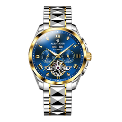 Affordable Reef Tiger RGA8235 Yellow Gold Case & Blue Day Date Dial Automatic Watches