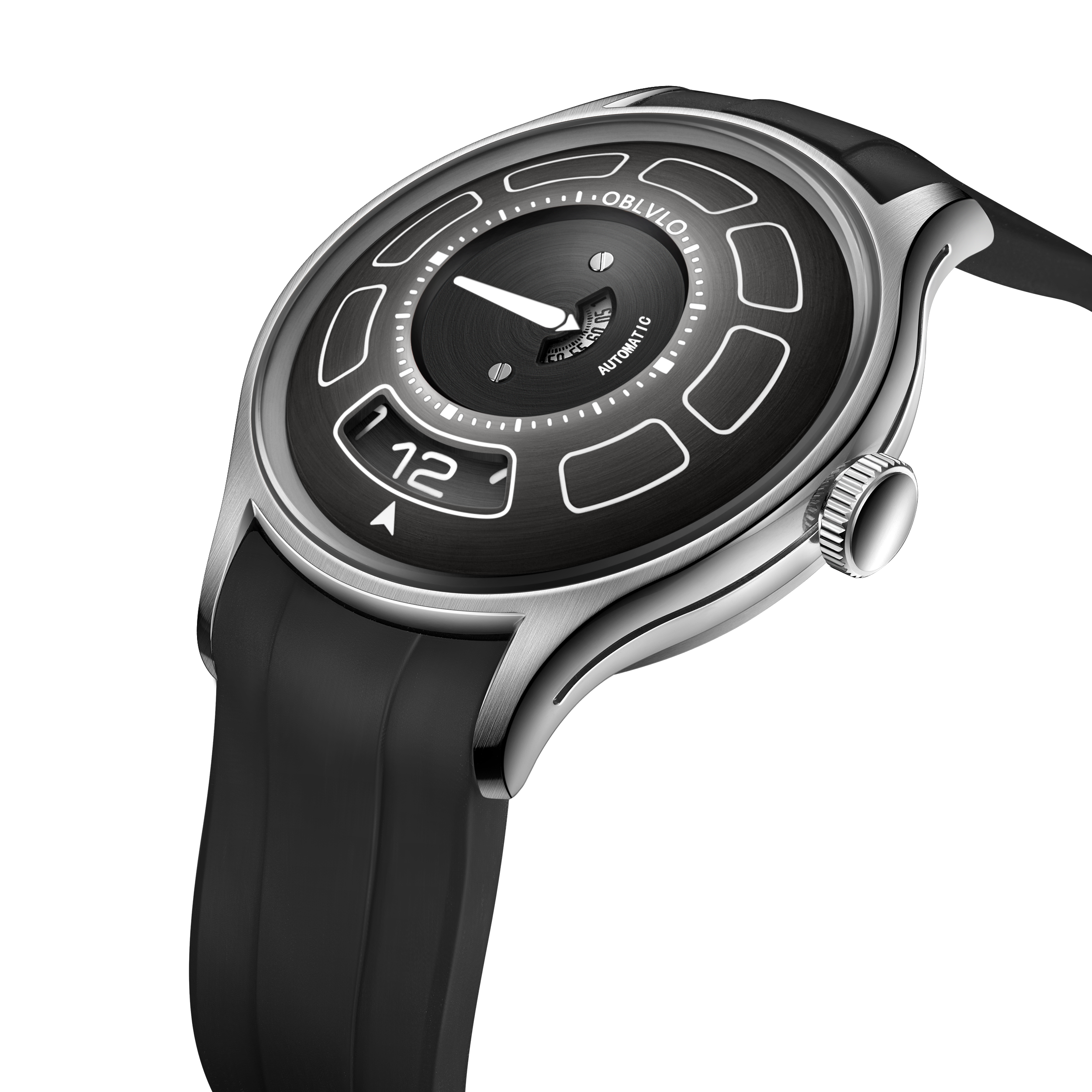 OBLVLO BLM-UFO 41MM Unique UFO-Shaped Automatic Watch with Luminous Silicone Strap And Steel Bracelet Mechanical Watch