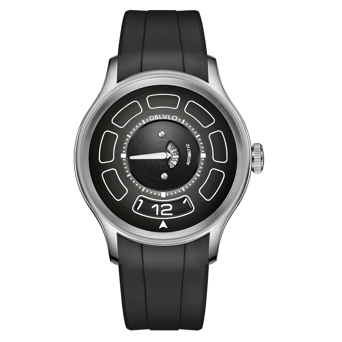 OBLVLO BLM-UFO 41MM Unique UFO-Shaped Automatic Watch with Luminous Silicone Strap And Steel Bracelet Mechanical Watch