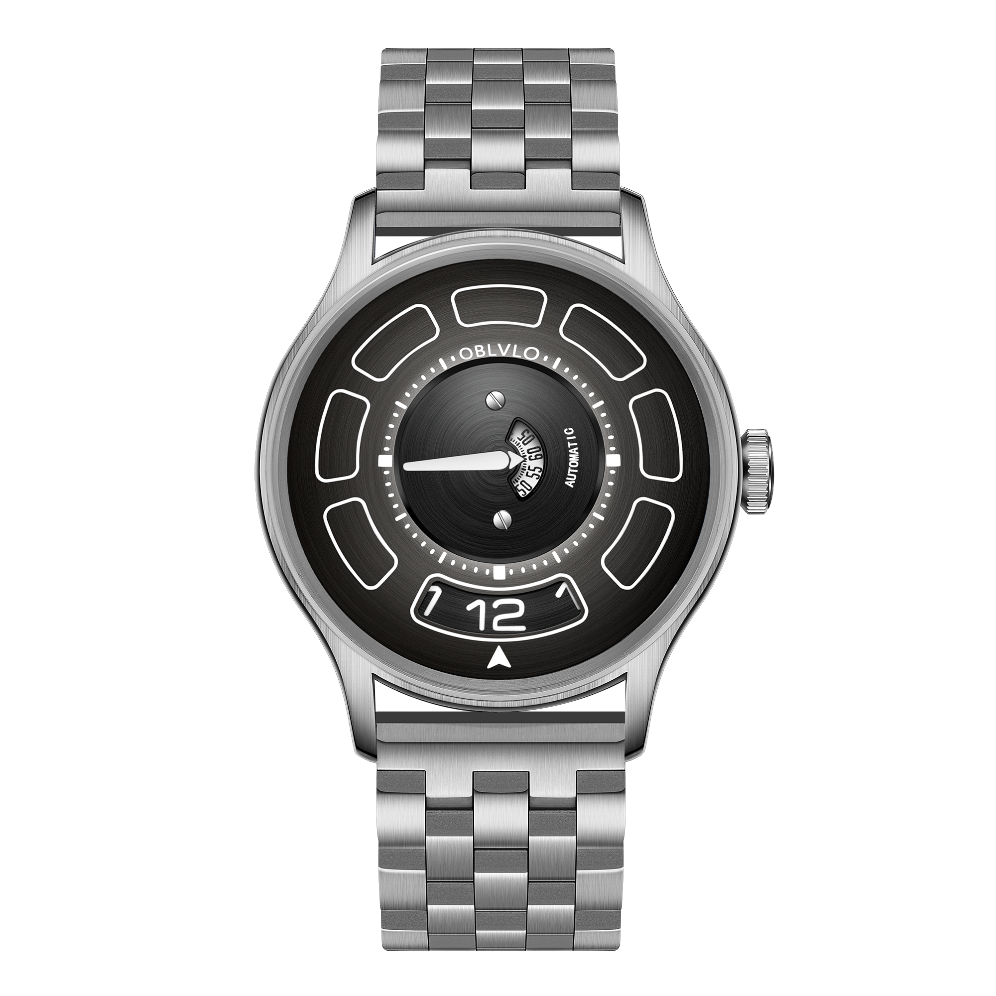 OBLVLO BLM-UFO 41MM Unique UFO-Shaped Automatic Watch with Luminous Silicone Strap And Steel Bracelet Mechanical Watch