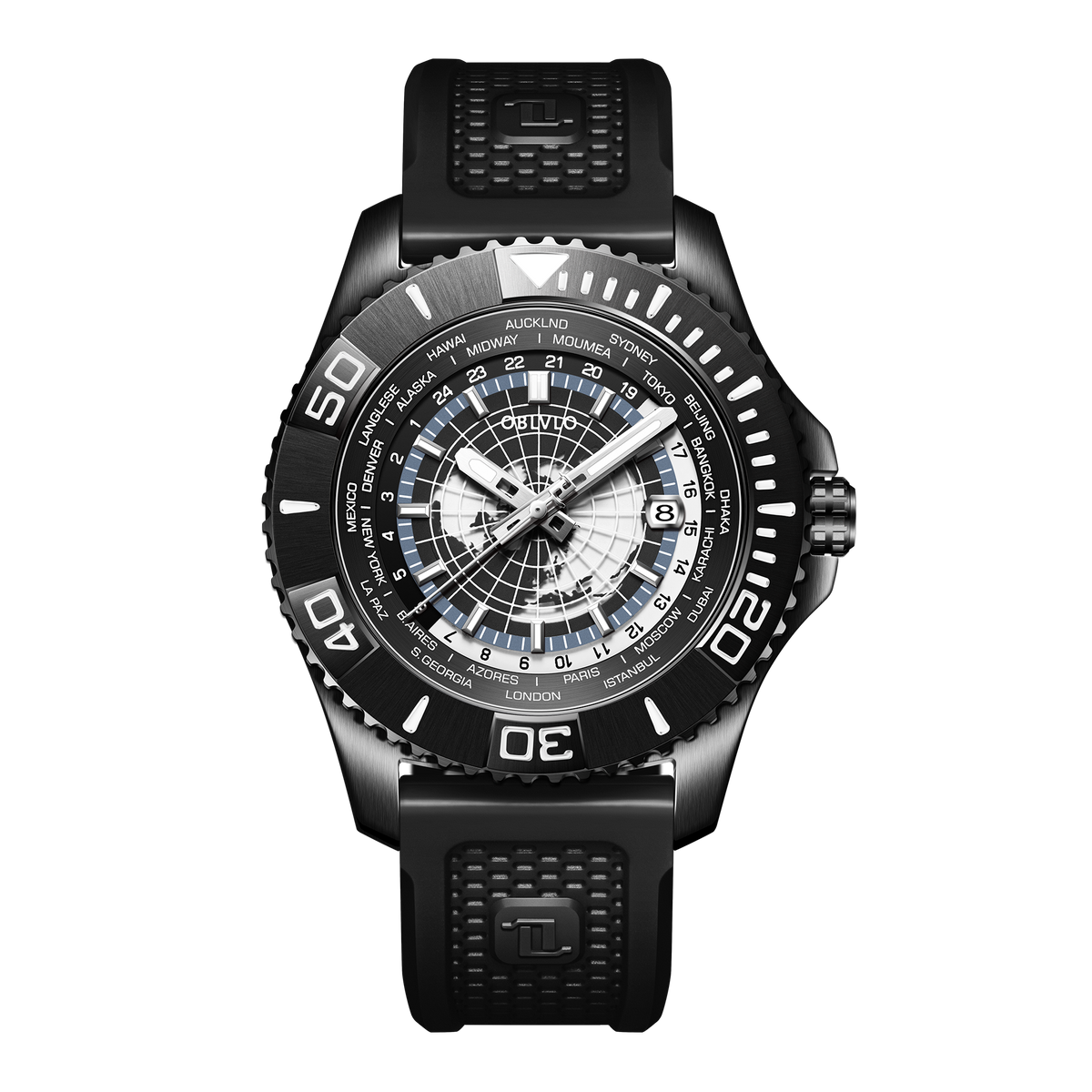 Affordable OBLVLO BM Luxury Automatic Military Dive Watches For Men - Black PVD & Black Ceramic Super Luminous Dial