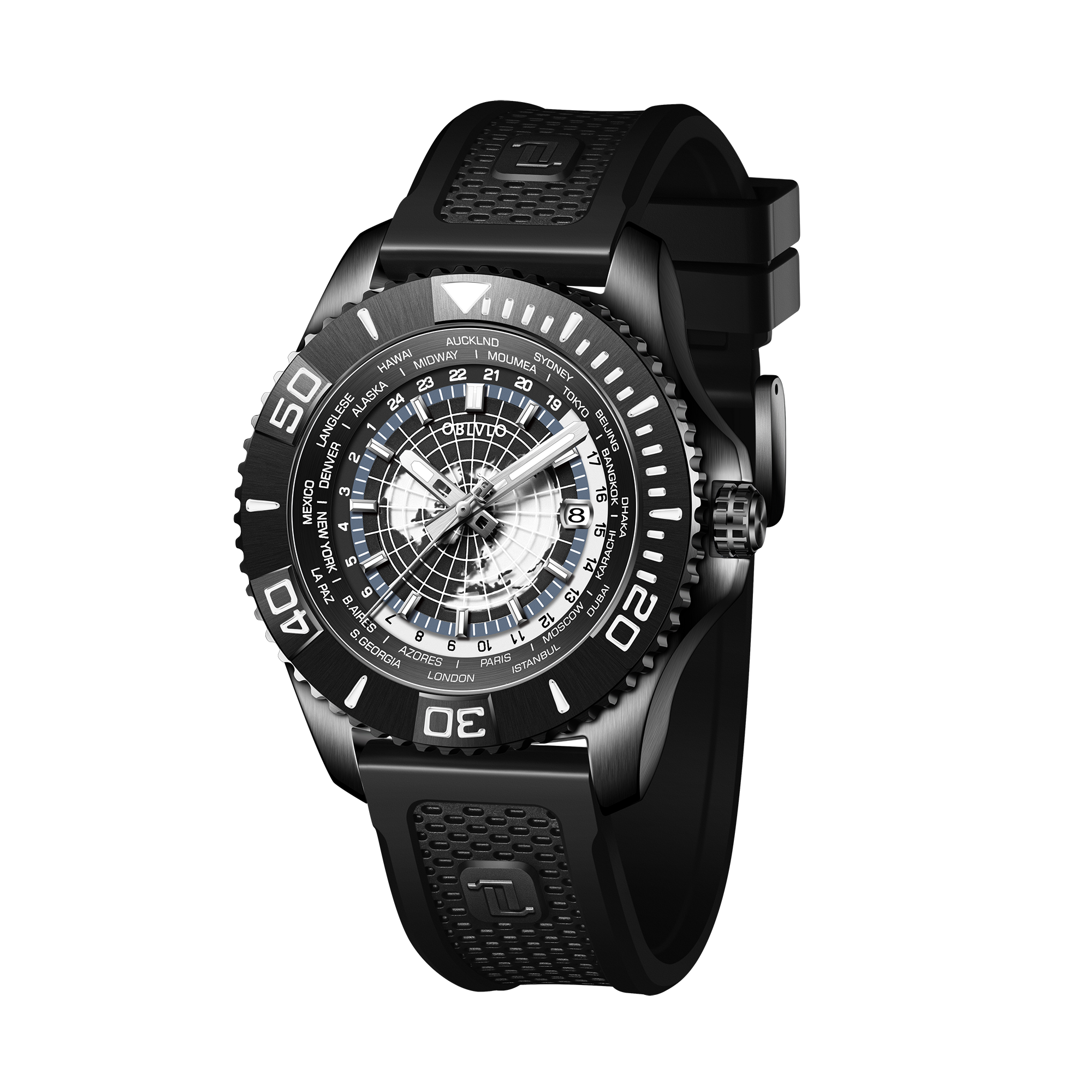 Affordable OBLVLO BM Luxury Automatic Military Dive Watches For Men - Black PVD & Black Ceramic Super Luminous Dial