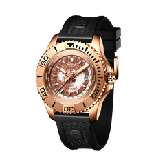 OBLVLO BM Men's Rose Gold Military Automatic Mechanical Watch Stainless Steel Waterproof Super Luminous Watch