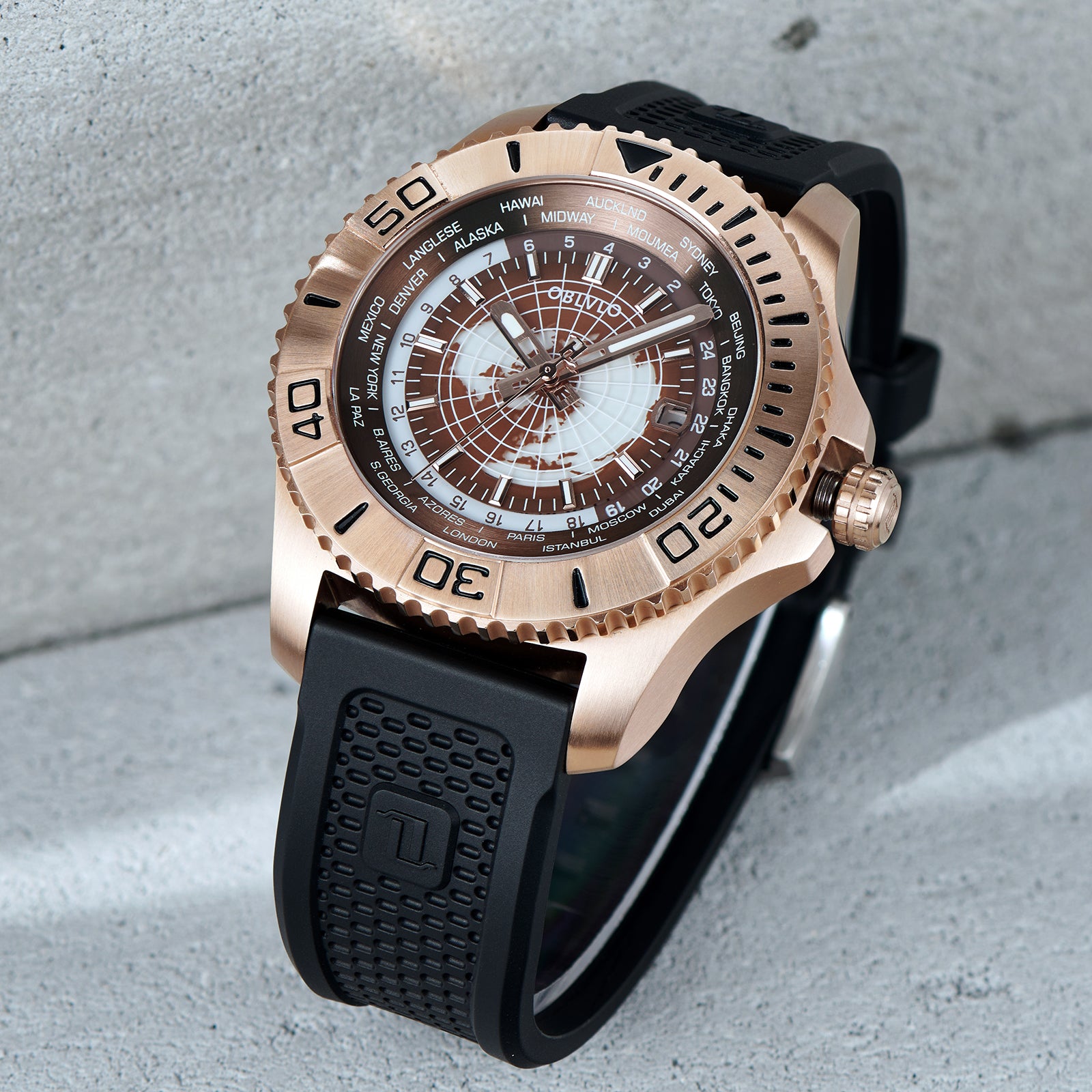 OBLVLO BM Men's Rose Gold Military Automatic Mechanical Watch Stainless Steel Waterproof Super Luminous Watch