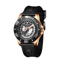 OBLVLO BM Mens 43mm Automatic Military Dive Rose Gold & Black Ceramic Bezel Watches