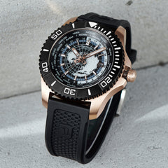 OBLVLO BM Mens 43mm Automatic Military Dive Rose Gold & Black Ceramic Bezel Watches